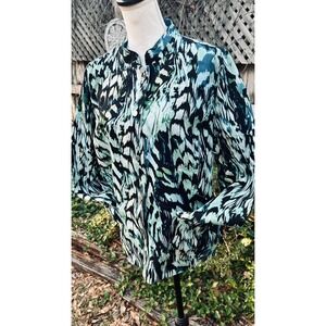 Teal Linen Blend‎ Reversible Snap Front Jacket Chico's Women's Sz 3 XLarge